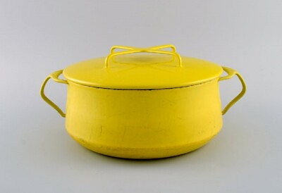 #ad Jens H. Quistgaard 1919 2008 Denmark. Lidded pot in bright yellow enamel. $300.00