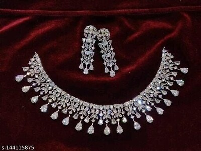 #ad Indian Bollywood Silver Plated AD CZ Choker Necklace Wedding Bridal Jewelry $25.50