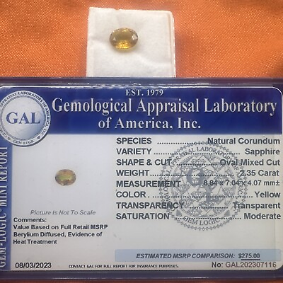 #ad 2.35 Carat Natural Sapphire Loose Gemstone GAL Certified MSRP $275 $75.00