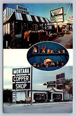 #ad Postcard Montana Copper Shops Missoula Polson Advertising Chrome Unposted F442 $8.99