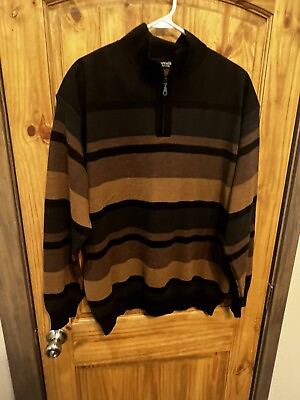 #ad Marcello Italian Sweater Men’s Black Brown Suede Striped Size XL $20.22