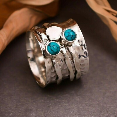 #ad Turquoise Spinner 925 Sterling Silver Ring Handmade Jewelry All Ring Size $29.04
