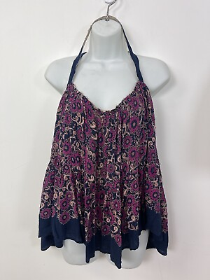 #ad Free People One Halter Tank Top XS Small Floral Multicolor Sleeveless Shirt $8.50