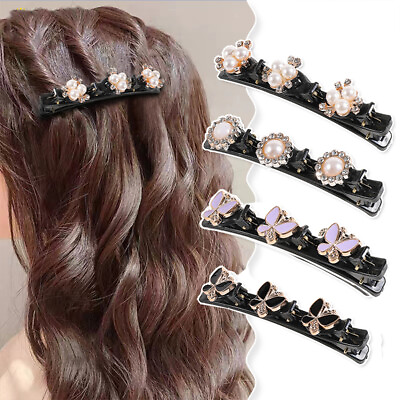 #ad Sparkling Crystal Stone Braided Hair ClipsDouble Bangs Hair Clips Braided Hair❉ C $2.02