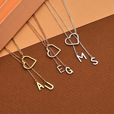 #ad Custom Two Letters Necklace Letter Pendant Necklace Initial Heart Necklace $29.95