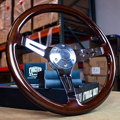 #ad 15 Inch Chrome Polished Steering Wheel Dark Wood 3 Spoke $159.01