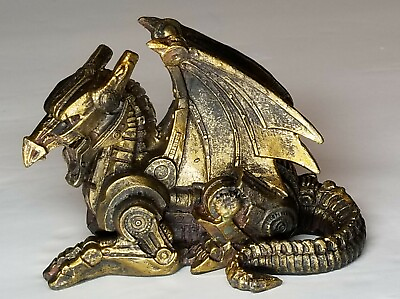 #ad Steampunk Winged Dragon 3.5 Inch Goldtone Black Resin Figurine Laying Down $19.87
