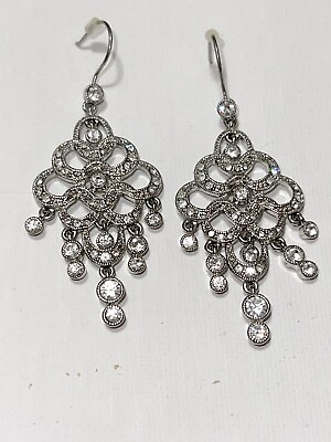 #ad Vintage Monet Silver Tone Christal Rhinestone Chandelier Dangle Earrings $35.00