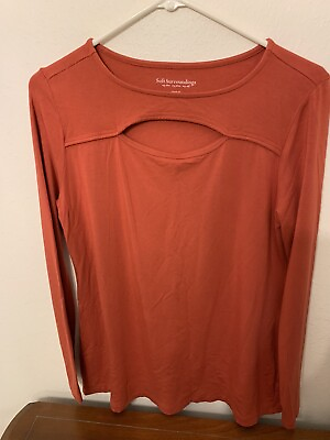 #ad Soft Surroundings Flowy Burnt Orange Shirt With Pretty Cut Out Yoke Size M $17.50