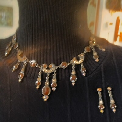 #ad Austrian Crystal Amber Color Rhinestone Necklace 16quot; CHOKER amp; Earrings $22.00