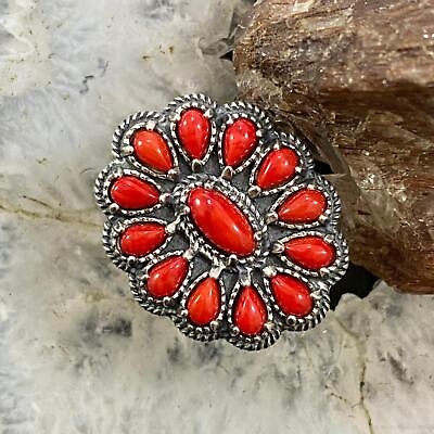 #ad Carolyn Pollack Sterling Red Coral Decorated Flower Cluster Ring For Women $101.25