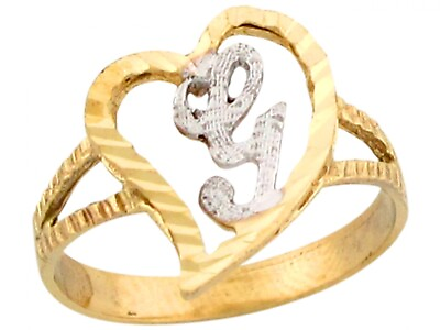 #ad 10k or 14k Two Tone Gold Fancy Cursive Letter G Unique Heart Initial Ring $169.99