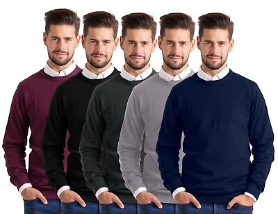 #ad Men#x27;s Round Neck Slim Fit Sweater Pullover Crew Long Sleeve Cotton Jumper $23.89