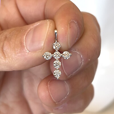 #ad 1.00 TCW Small Diamond Cross 100% Natural E VVS2 14k White Gold $2568.70