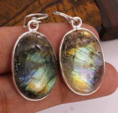 #ad Firey Labradorite 925 Silver Plated Handmade Earrings of 1.6quot; $3.59