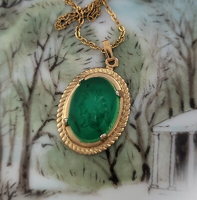 #ad VINTAGE GREEN CAMEO set in Victorian Style PENDANT SETTING $14.00