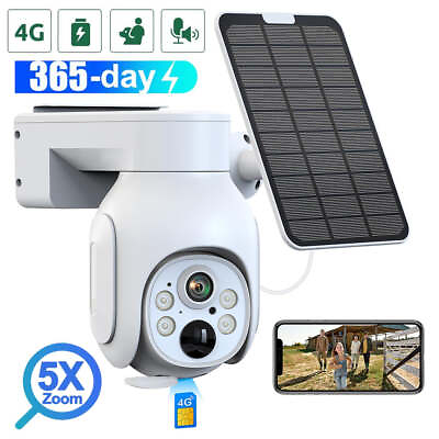 #ad 4G LTE Cellular PTZ Solar Security Camera Outdoor 360° Wireless with SIM Card $119.99