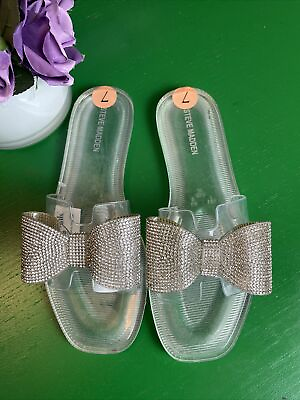 #ad Steve Madden Jelly Sandals Womns Sz 7 New Rhinestone Bow Flip Flops Bling Dressy $35.00