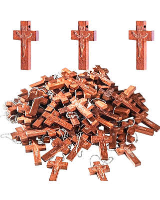 #ad 60 COUNT✝️Christian Cross Charm Wooden Pendant Jesus God Keychain Small Group✝️ $17.99
