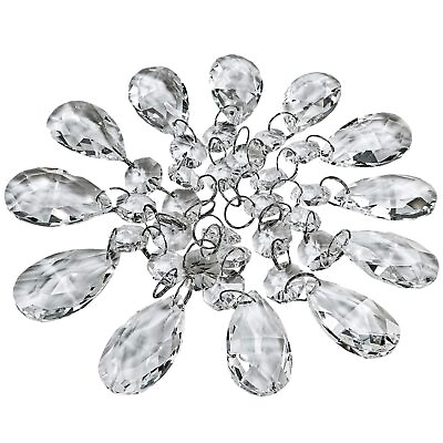 #ad Pack Of 24 Teardrop Chandelier Prisms Candle Chandelier Crystal Pendants Glass $14.42