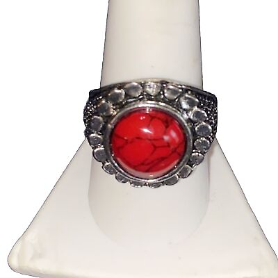 #ad Woman Red turquoise stainless steel ring 10.5 Jewelry Accessory Female $11.22