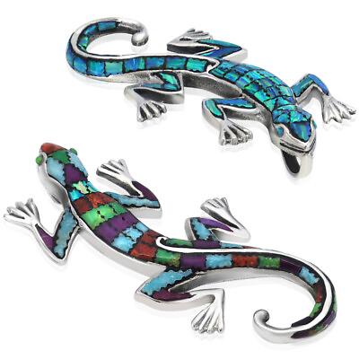 #ad New Big Lizard Pendant 925 Sterling Silver Blue Colorful Unique Gecko Jewelry $240.00