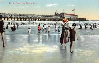 #ad quot;In the Surfquot; LONG BEACH CA Beach amp; Pier 1911 Vintage Postcard $8.49