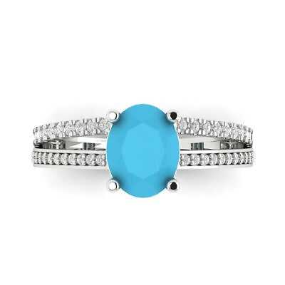 #ad 3.12 Oval Unique Simulated Turquoise Classic Bridal Designer Ring 14k White Gold $350.61