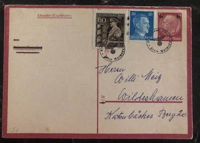 #ad 1940s Bohemia Germany PS Postcard Cover Provisional Cancel $29.74