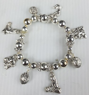#ad Silver Beaded Chearleaders Charm Bracelet With 8 Charms $14.99