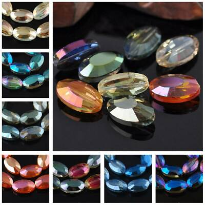 #ad 5pcs 22X13mm Faceted Oval Crystal Glass Loose Spacer Beads Jewelry Findings DIY $2.98