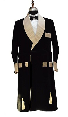 #ad Men Black Smoking Jacket Designer Elegant Luxury Wedding Party Wear Long Coat $152.99