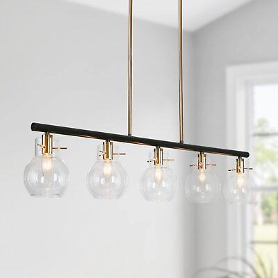 #ad 38quot; Linear Chandelier 5 Light Modern Black Dining Room Light Fixture with... $112.99