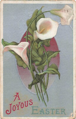 #ad A Joyous Easter Silver White Call Lily Flowers Vintage Postcard $7.99
