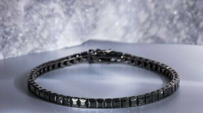 #ad 12Ct Lab Created Black Diamond 14k Black Gold Plated Men#x27;s Tennis Bracelet $170.00