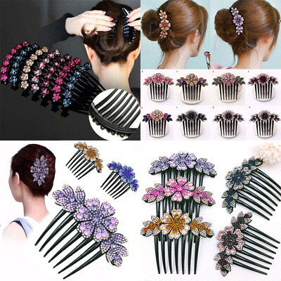 #ad Crystal Flower Hair Comb Clip Shiny Rhinestones Hairpins Women Hair Accessories* $1.89