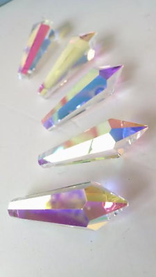 5 Iridescent AB 38mm Icicle Chandelier Crystals Asfour Lead Crystal Prisms $8.99