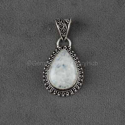 #ad Natural Whit Rainbow Moon Stone Gemstone 925 Sterling Silver Pendant For Girls $13.95