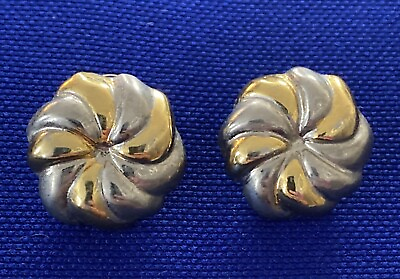 #ad Vintage Cartwheel Swirl Gold And Silver Tone Stud Pierced Earrings 3 4” $6.99