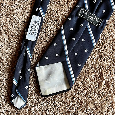 #ad Christian Dior Vintage Tie Cravates Blue Striped Necktie Jordan Marsh Florida $14.00