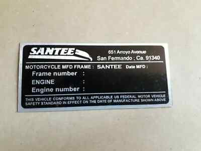 #ad SANTEE HARLEY Triumph Honda DATA PLATE SPECIAL CONSTRUCTION Custom BOBBER FRAME $27.99