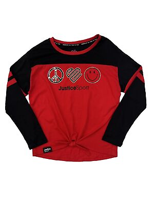 #ad Justice Sport Girls Red Peace Love Happiness Long Sleeve Knotted Shirt $16.99