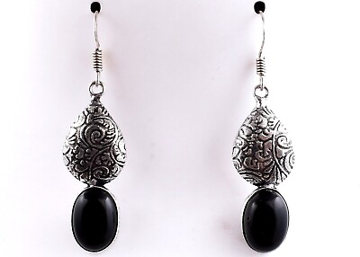 #ad 925 Sterling Silver Onyx Gemstone Handmade Dangle Drop Earrings Women W $35.37