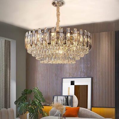 #ad 23.6quot; Modern Round Crystal Chandelier Luxury Raindrop Pendant Ceiling Lights $199.99