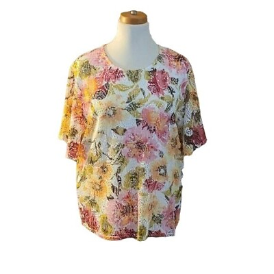 #ad BonWorth Plus Size 2X Flower Pink Green Stretch Shirt $25.00