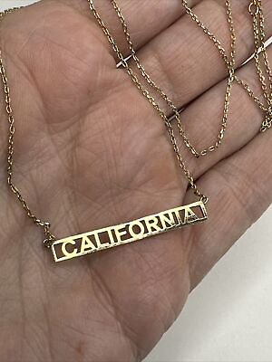 #ad CALIFORNIA Charm Plate Necklace Gold Tone Chain Lobster Clasp Spell Out $20.48