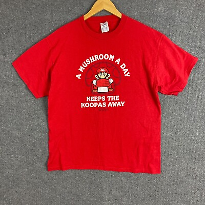 #ad Super Mario Brothers Shirt Mens Large Red Koopa Trooper Mushroom Vintage 2008 AU $24.95