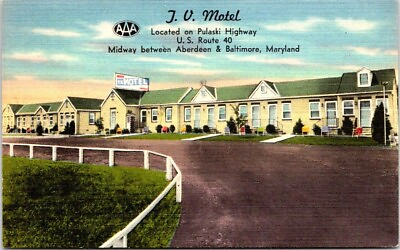 #ad Postcard Linen J. V. Motel Pulaski Highway Rte 40 Bradshaw Maryland $7.25