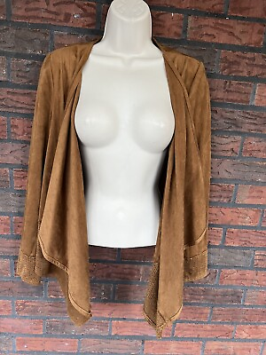 #ad Vegan Suede Jacket Size 0 Chicos Long Sleeve Open Waterfall Sweater Cardigan $16.00