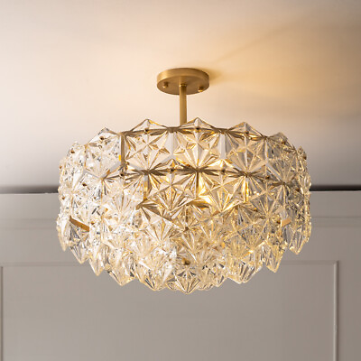 #ad Modern K9 Crystal Chandelier Lighting Flush Mount LED Ceiling Light Fixture $371.99